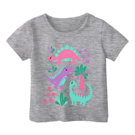 Kiijoy Toddler Girls Dinosaur Graphic T-Shirt Casual Short Sleeve T Shirt Tee, Sizes 1-13