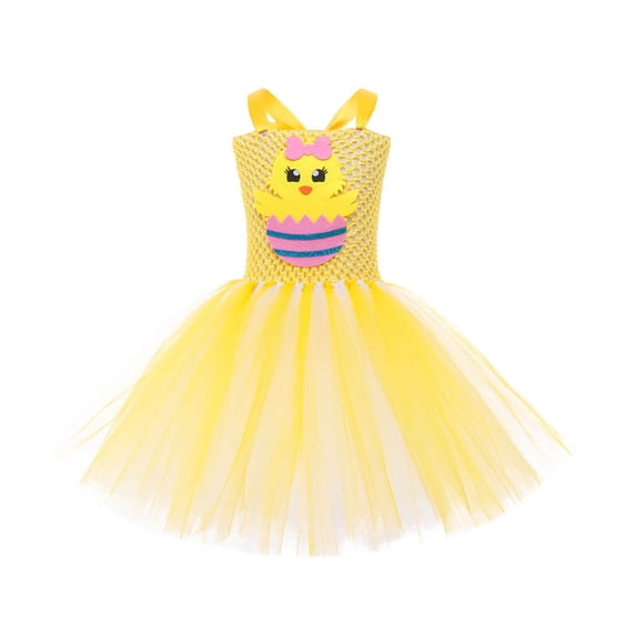 Kiijoy Toddler Girls Easter Party Tutu Dress Chick Sleeveless Princess Dress, Sizes 2-12