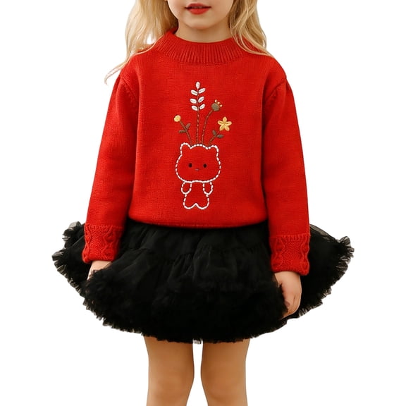 Kiijoy Toddler Girls Fall Winter Cartoon Pullover Sweater Tutu Skirt Outfits, Sizes 4-5T