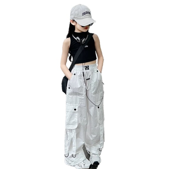 Kiijoy Toddler Girls Fashion Baggy Cargo Pants High Waisted Wide Leg Hiking Pants, Sizes 4-5T