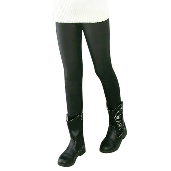 Kiijoy Toddler Girls Leather Leggings Mid Rise Stretch Pants Jeggings, Sizes 3-4