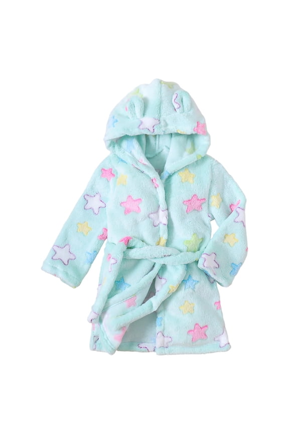 Toddler Girls Flannel Hooded Bathrobe Cute Cartoon Cozy Sleepwear Robe, Sizes 2-3
