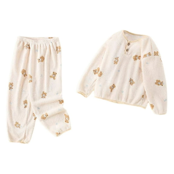 Kiijoy Toddler Girls Flannel Pajamas Cartoon Print Warm Long Sleeve Top Pants Sleepwear, Sizes 2-3