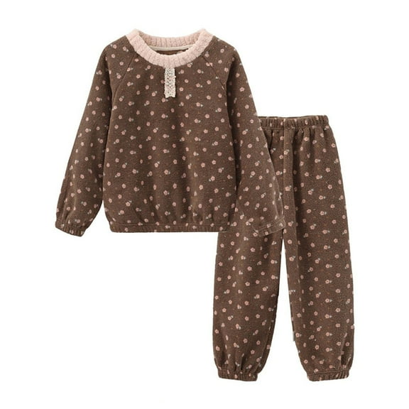 Kiijoy Toddler Girls Flannel Pajamas Floral Cozy Soft Ong Sleeve Top Pants Sleepwear Set