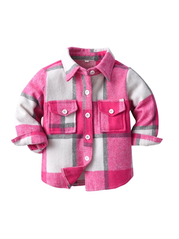 Toddler Girls Flannel Plaid Shirt Fall Button Down Jacket Cardigan Coat, Sizes 4-5