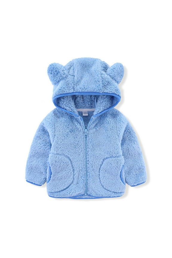 Toddler Girls Jacket Solid Color Bear Ears Hooded Coat Outerwear, Sizes 2-3