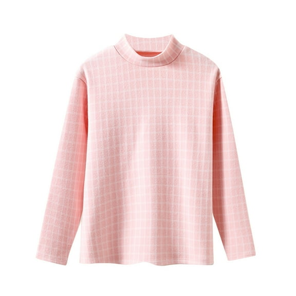 Kiijoy Toddler Girls Plaid T-Shirt Kids High Neck Thermal Undershirt, Sizes 4-5
