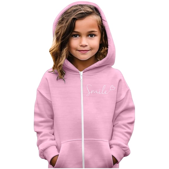 Kiijoy Toddler Girls Fleece Zip Up Hoodie Letter Print Casual Outerwear Jacket, Sizes 3-4