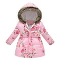 thumbnail image 1 of Kiijoy Toddler Girls Floral Winter Jacket Trim Hooded Padded Outerwear, Sizes 3-4, 1 of 3
