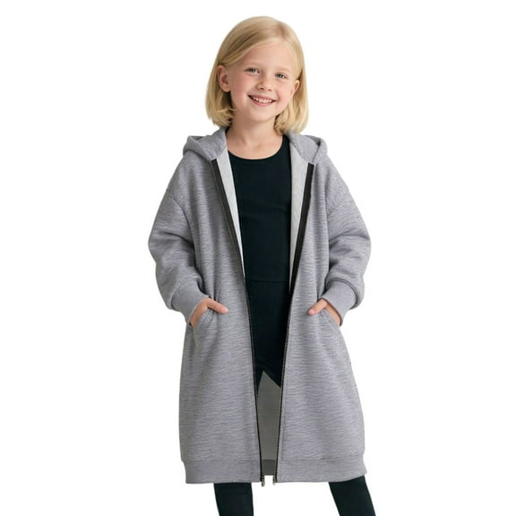Kiijoy Toddler Girls Full Zip Long Hoodie Outerwear Jacket with Pockets, Sizes 3-4