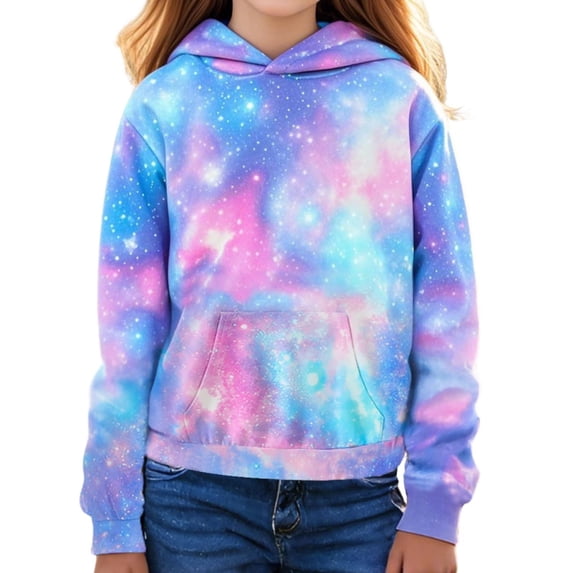 Kiijoy Toddler Girls Galaxy Starry Sky Hoodie Casual Pullover Hooded Sweatshirt, Sizes 4-5