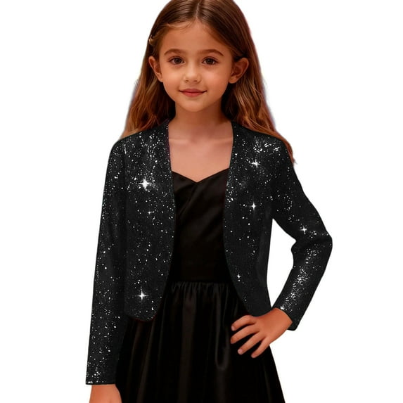 Kiijoy Toddler Girls Glitter Sequins Blazer Formal Party Cardigan Suit Jacket, Sizes 4-5