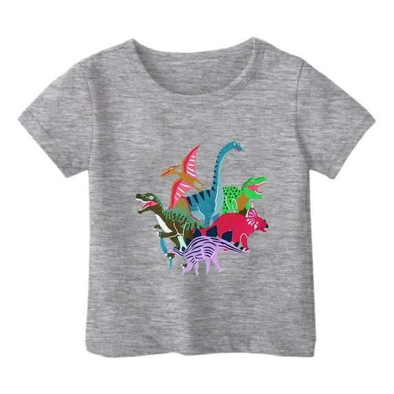 Kiijoy Toddler Girls Graphic Tshirt Dinosaur Print Short Sleeve Kids Unisex Casual T-Shirt