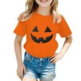 thumbnail image 1 of Kiijoy Toddler Girls Halloween Pumpkin Tee Kids Short Sleeve Casual T-Shirt, Sizes 4-5, 1 of 4