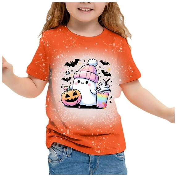 Kiijoy Toddler Girls Halloween T-Shirt Cute Cartoon Ghost Short Sleeve T Shirt, Sizes 4-5