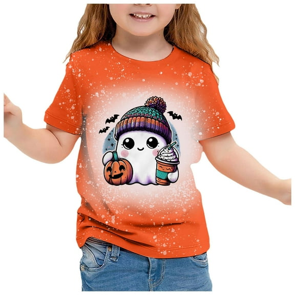 Kiijoy Toddler Girls Halloween T-Shirt Cute Cartoon Ghost Short Sleeve T Shirt, Sizes 4-5