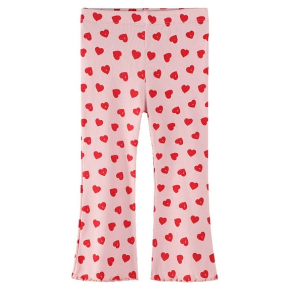 Kiijoy Toddler Girls Hearts Print Flare Pants Stretch Comfortable Daily Pants, Sizes 1-2