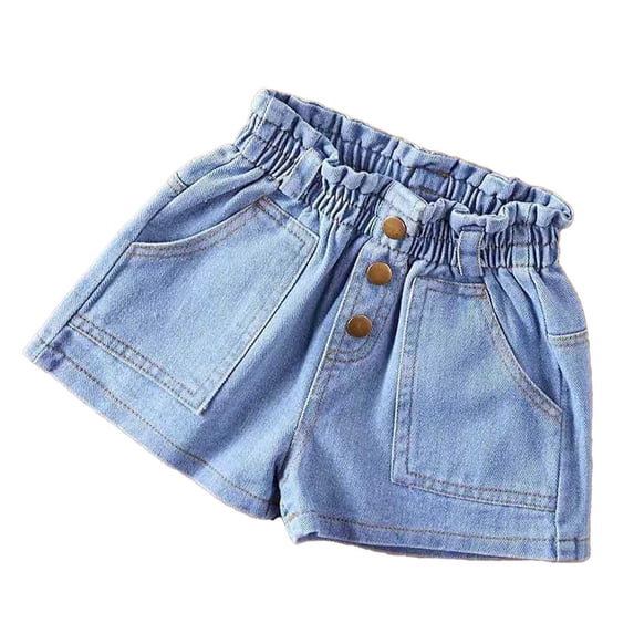 Kiijoy Toddler Girls High Rise Denim Shorts with 3 Button Lightweight Stretch Pull On Shorts