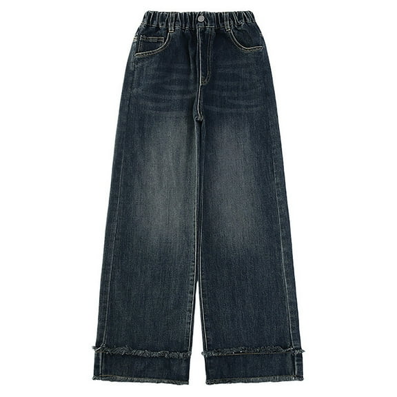 Kiijoy Toddler Girls High Waisted Straight Leg Jeans Casual Baggy Denim Pants, Sizes 4-5