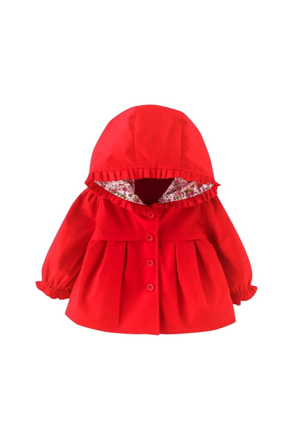 Toddler Girls Jacket Spring Fall Ruffle Hooded Windbreaker Outerwear, Sizes 2-3