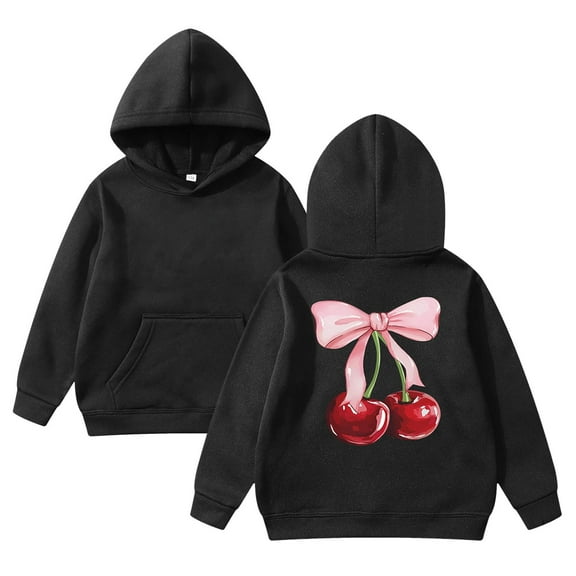 Kiijoy Toddler Girls Hoodie Cherry Print Sports Hooded Sweatshirt Pullover Top, Sizes 2-3