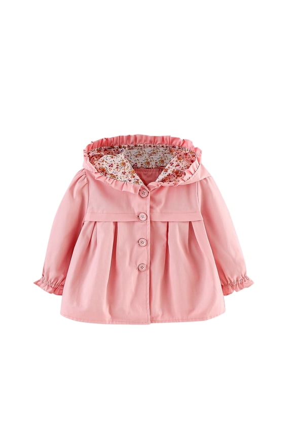 Toddler Girls Hooded Jacket Spring Fall Cute Ruffled Coat Outerwear, Sizes 2-3
