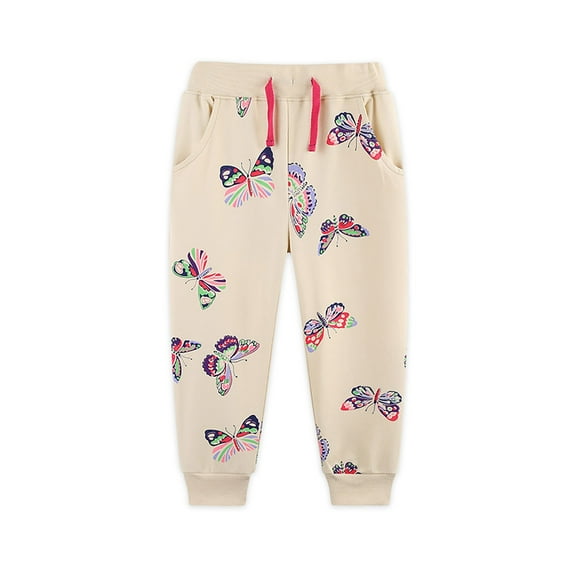 Kiijoy Toddler Girls Knit Joggers Butterfly Print Casual Sports Sweatpants, Sizes 4-5
