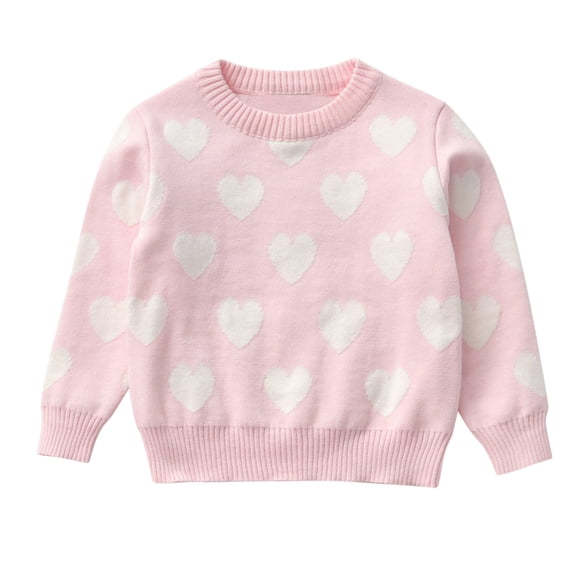 Kiijoy Toddler Girls Knit Pullover Sweater Kids Heart Print Crew Neck Long Sleeve Sweater