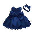 thumbnail image 1 of Kiijoy Toddler Girls Lace Back Bow Dress Birthday Party Princess Dress & Headband, 1 of 3