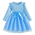 thumbnail image 1 of Kiijoy Toddler Girls Long Sleeve Bowknot Tutu Dress Fall Casual Ruffle Mesh Dress, Blue, 1 of 3