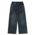 thumbnail image 1 of Kiijoy Toddler Girls Loose Fit Straight Leg Jeans High Waisted Pull On Denim Pants, Sizes 4-5, 1 of 8