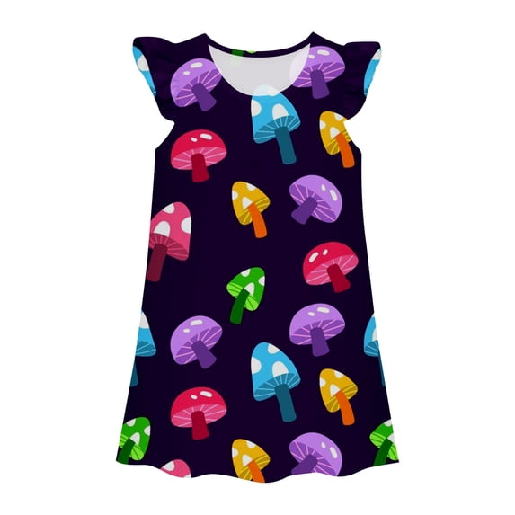 Kiijoy Toddler Girls Mushroom Print Sleeveless Dress Cute A Line Nightgown, Sizes 3-10