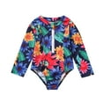 thumbnail image 1 of Kiijoy Toddler Girls One-Piece Swimsuit Tropical Long Sleeve Zip-Up Rash Guard Bathing Suit, 1 of 3