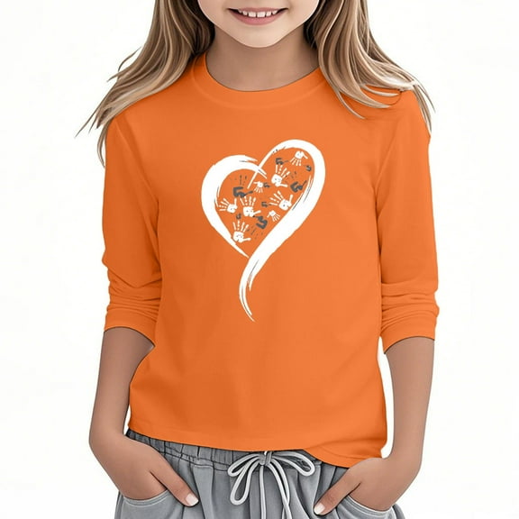 Kiijoy Toddler Girls Orange T Shirt Graphic Tee 3/4 Sleeve Casual T-Shirt, Sizes 2-3