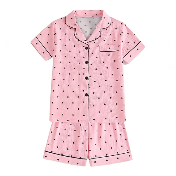 Kiijoy Toddler Girls Outfit Set Button Down Short Sleeve Top Shorts Sleepwear, Sizes 4-5