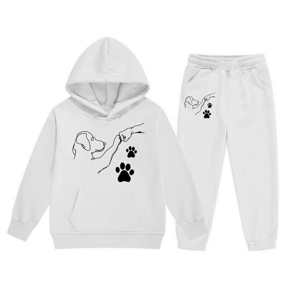 Kiijoy Toddler Girls Outfits Cartoon Dog Print Hoodie Joggers Set Kids Sweatsuit
