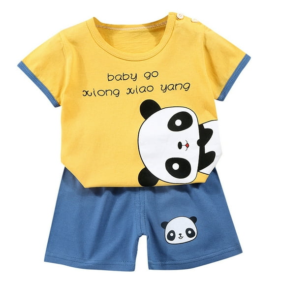 Kiijoy Toddler Girls Outfits Cotton Cartoon Short Sleeve T-Shirt Shorts Set, Sizes 4-5T