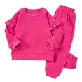 thumbnail image 1 of Kiijoy Toddler Girls Outfits Cotton Solid Ruffle Sweatshirt Sweatpants Set, Sizes 3-4T, 1 of 3