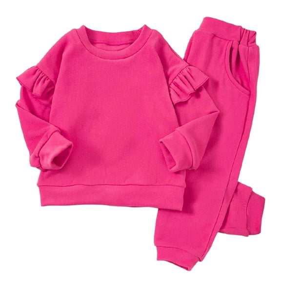 Kiijoy Toddler Girls Outfits Cotton Solid Ruffle Sweatshirt Sweatpants Set, Sizes 3-4T