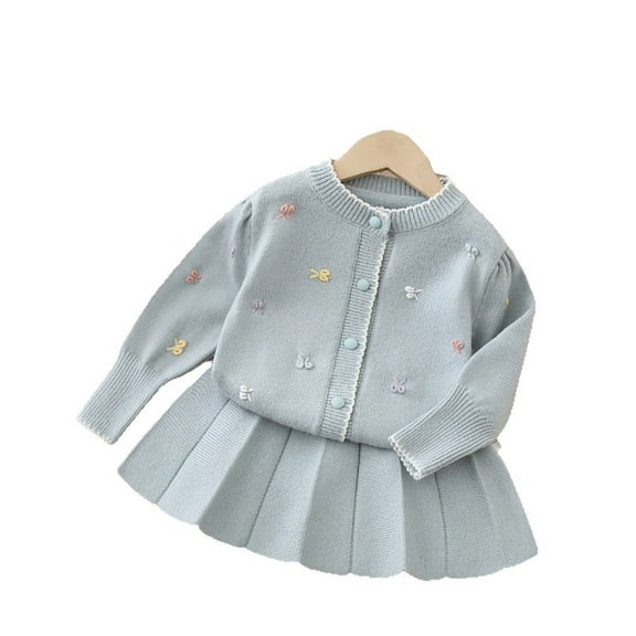 Kiijoy Toddler Girls Outfits Cute Knit Cardigan Sweater with Skirt 2Pcs Set, Sizes 3-4T