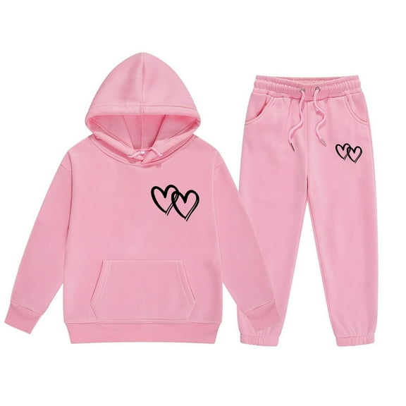 Kiijoy Toddler Girls Outfits Heart Print Hoodie and Joggers Active Sweatsuit, Sizes 2-3