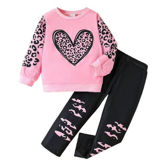 Kiijoy Toddler Girls Outfits Leopard Print Long Sleeve Sweatshirt & Pants Set, Sizes 3-4T