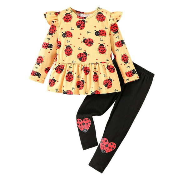 Kiijoy Toddler Girls Outfits Long Sleeve Peplum T-Shirt Pants Fall Clothes Set, Sizes 3-4