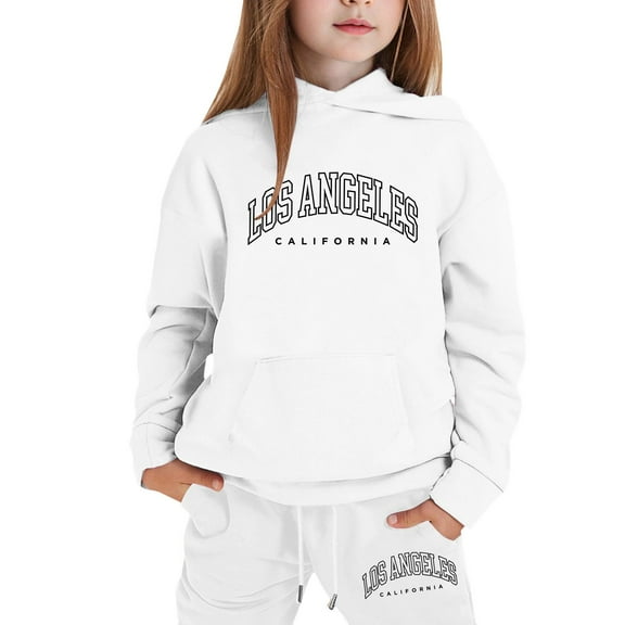 Kiijoy Toddler Girls Outfits Los Angeles Print Pullover Hoodie Sweatpants Set, Sizes 2-3