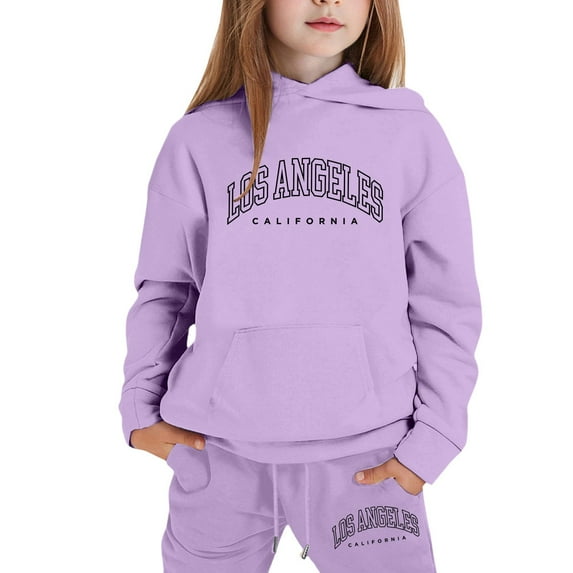 Kiijoy Toddler Girls Outfits Los Angeles Print Pullover Hoodie Sweatpants Set, Sizes 2-3