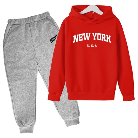 Kiijoy Toddler Girls Outfits New York Print Hoodie & Sweatpants Sweatsuit Set, Sizes 4-5T