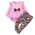 thumbnail image 1 of Kiijoy Toddler Girls Outfits Ruffle Long Sleeve High Low Dress Leopard Pants Set, Sizes 4-5T, 1 of 8