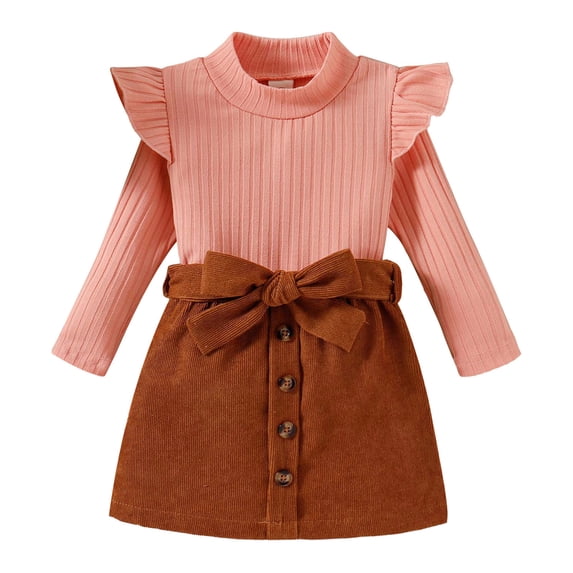 Kiijoy Toddler Girls Outfits Ruffles Long Sleeve Ribbed Turtleneck T-Shirt Skirt Set, Sizes 2-3