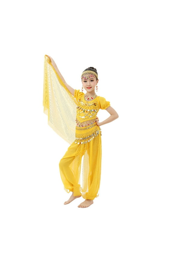 Toddler Girls Outfits Stage Show Dancewear Mesh Crop Top & Pants Set, Sizes 3-4