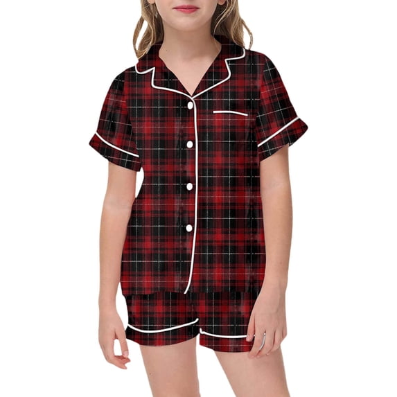 Kiijoy Toddler Girls Pajama Set Plaid Button Down Top & Shorts Sleepwear Set, Sizes 2-3T